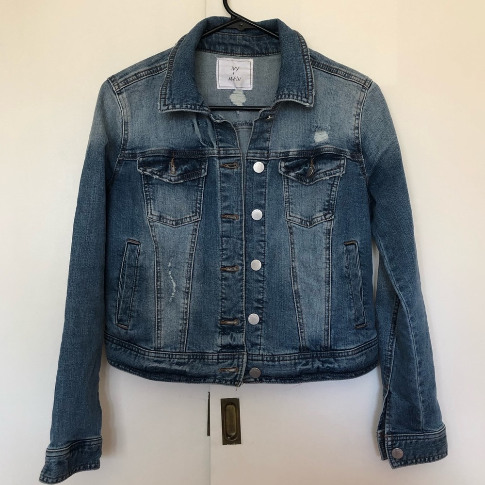 Ivy + Main Distressed Cropped Jean Jacket